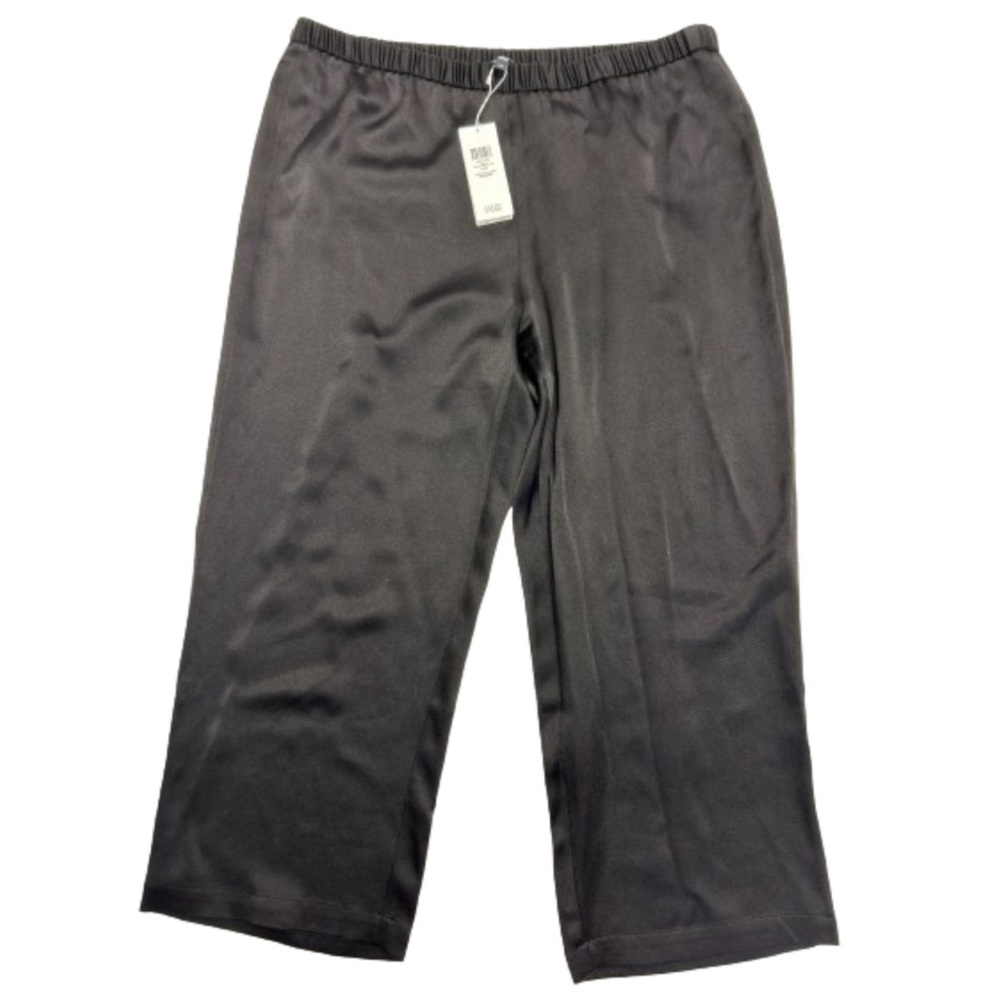 Eileen Fisher Silk Pull On Straight Leg Cropped Pant Size Large NWT Black
